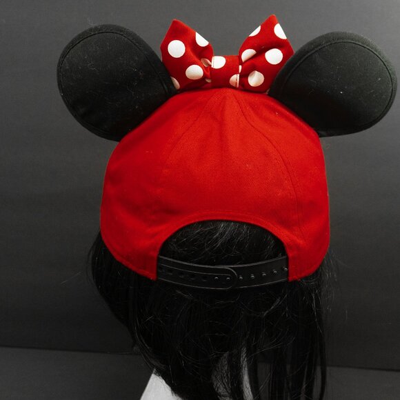 Disney Mouse Ear Hat Minnie Red Bow Polka Dot Snap Back Official Licensed Cap - Picture 5 of 9